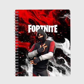 Тетрадь с принтом FORTNITE IKONIK в Екатеринбурге, 100% бумага | 48 листов, плотность листов — 60 г/м2, плотность картонной обложки — 250 г/м2. Листы скреплены сбоку удобной пружинной спиралью. Уголки страниц и обложки скругленные. Цвет линий — светло-серый
 | Тематика изображения на принте: deadmau5 | fortnite | fortnite 2 | fortnite x маршмелло | ikonik | marshmello | ninja | ninja streamer | raven | travis scott | ворон | иконик | ниндзя | пили | рейвен | трэвис скотт | фортнайт