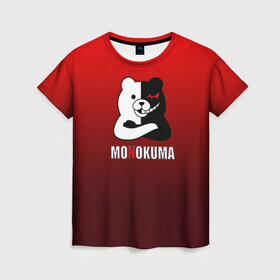 Женская футболка 3D с принтом Monokuma в Екатеринбурге, 100% полиэфир ( синтетическое хлопкоподобное полотно) | прямой крой, круглый вырез горловины, длина до линии бедер | anime | danganropna | monokuma | аниме | анимэ | медведь | мишка | монокума | мономишка | черно белый медведь