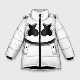 Зимняя куртка для девочек 3D с принтом FORTNITE x MARSHMELLO 3D в Екатеринбурге, ткань верха — 100% полиэстер; подклад — 100% полиэстер, утеплитель — 100% полиэстер. | длина ниже бедра, удлиненная спинка, воротник стойка и отстегивающийся капюшон. Есть боковые карманы с листочкой на кнопках, утяжки по низу изделия и внутренний карман на молнии. 

Предусмотрены светоотражающий принт на спинке, радужный светоотражающий элемент на пуллере молнии и на резинке для утяжки. | deadmau5 | fortnite | fortnite 2 | fortnite x маршмелло | ikonik | marshmello | ninja | ninja streamer | raven | travis scott | ворон | иконик | ниндзя | пили | рейвен | трэвис скотт | фортнайт