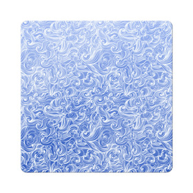 Магнит виниловый Квадрат с принтом Волны на голубом фоне в Екатеринбурге, полимерный материал с магнитным слоем | размер 9*9 см, закругленные углы | textures | абстракция | белый | вода | водный | водяной | волны | дудл | дудлинг | завитки | загогулини | линии | морской | полосы | текстуры | фон