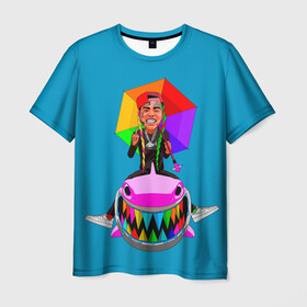 Мужская футболка 3D с принтом 6IX9INE в Екатеринбурге, 100% полиэфир | прямой крой, круглый вырез горловины, длина до линии бедер | 6 | 6ix9ine | 9 | america | gang | gangsta | gooba | keke | koko | music | rap | shark | tekashi | usa | акула | америка | музыка | реп | рэп | текаши
