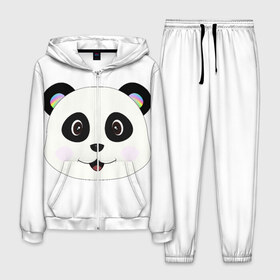 Мужской костюм 3D с принтом Panda в Екатеринбурге, 100% полиэстер | Манжеты и пояс оформлены тканевой резинкой, двухслойный капюшон со шнурком для регулировки, карманы спереди | Тематика изображения на принте: bear | colorful | green | nature | panda | детские | животные | звери | милые | мультфильмы | панды | радуга