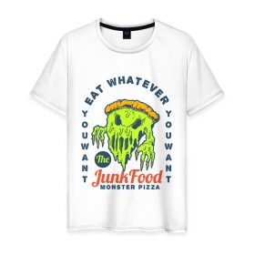 Мужская футболка хлопок с принтом Monster Pizza в Екатеринбурге, 100% хлопок | прямой крой, круглый вырез горловины, длина до линии бедер, слегка спущенное плечо. | art | fast food | food | monster | pizza | арт | еда | монстр | надпись | пицца | текст | фастфуд | фраза