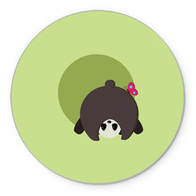 Коврик для мышки круглый с принтом Прикольная панда с бабочкой в Екатеринбурге, резина и полиэстер | круглая форма, изображение наносится на всю лицевую часть | Тематика изображения на принте: бабочка | вектор | графика | детский | зеленый | игра | минимализм | панда | примитив | простой | рисунок | смешной | хвост