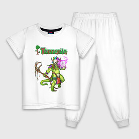 Детская пижама хлопок с принтом TERRARIA в Екатеринбурге, 100% хлопок |  брюки и футболка прямого кроя, без карманов, на брюках мягкая резинка на поясе и по низу штанин
 | game. | terraria | terraria 1.3 | terraria journeys end | игра | терария | террария | террария 1.3