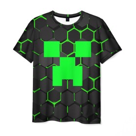 Мужская футболка 3D с принтом MINECRAFT CREEPER в Екатеринбурге, 100% полиэфир | прямой крой, круглый вырез горловины, длина до линии бедер | block | creeper | cube | minecraft | pixel | блок | геометрия | крафт | крипер | кубики | майнкрафт | пиксели