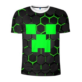 Мужская футболка 3D спортивная с принтом MINECRAFT CREEPER в Екатеринбурге, 100% полиэстер с улучшенными характеристиками | приталенный силуэт, круглая горловина, широкие плечи, сужается к линии бедра | block | creeper | cube | minecraft | pixel | блок | геометрия | крафт | крипер | кубики | майнкрафт | пиксели