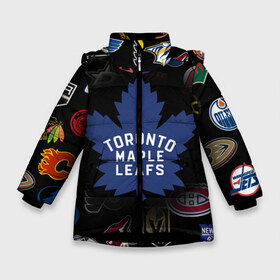 Зимняя куртка для девочек 3D с принтом Toronto Maple Leafs (Z) в Екатеринбурге, ткань верха — 100% полиэстер; подклад — 100% полиэстер, утеплитель — 100% полиэстер. | длина ниже бедра, удлиненная спинка, воротник стойка и отстегивающийся капюшон. Есть боковые карманы с листочкой на кнопках, утяжки по низу изделия и внутренний карман на молнии. 

Предусмотрены светоотражающий принт на спинке, радужный светоотражающий элемент на пуллере молнии и на резинке для утяжки. | anaheim ducks | arizona coyotes | boston bruins | buffalo sabres | calgary flames | canadiens de montreal | carolina hurricanes | chicago blackhawks | colorado avalanche | columbus blue jackets | dallas stars | detroit red wings | edmonton oil | hockey | 