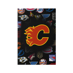 Обложка для паспорта матовая кожа с принтом Calgary Flames (Z) в Екатеринбурге, натуральная матовая кожа | размер 19,3 х 13,7 см; прозрачные пластиковые крепления | Тематика изображения на принте: anaheim ducks | arizona coyotes | boston bruins | buffalo sabres | calgary flames | canadiens de montreal | carolina hurricanes | chicago blackhawks | colorado avalanche | columbus blue jackets | dallas stars | detroit red wings | edmonton oil | hockey | 