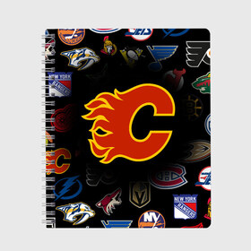 Тетрадь с принтом Calgary Flames (Z) в Екатеринбурге, 100% бумага | 48 листов, плотность листов — 60 г/м2, плотность картонной обложки — 250 г/м2. Листы скреплены сбоку удобной пружинной спиралью. Уголки страниц и обложки скругленные. Цвет линий — светло-серый
 | anaheim ducks | arizona coyotes | boston bruins | buffalo sabres | calgary flames | canadiens de montreal | carolina hurricanes | chicago blackhawks | colorado avalanche | columbus blue jackets | dallas stars | detroit red wings | edmonton oil | hockey | 