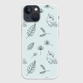 Чехол для iPhone 13 mini с принтом Милые птички в Екатеринбурге,  |  | bird | арт | лист | листья | попугай | попугайи | природа | птица | птицы | цветок | цветы