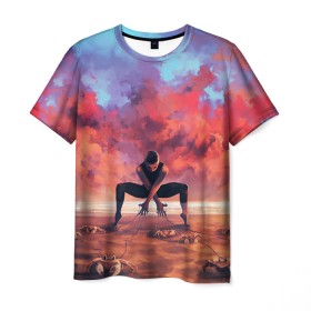Мужская футболка 3D с принтом Танцовщица крабы закат море в Екатеринбурге, 100% полиэфир | прямой крой, круглый вырез горловины, длина до линии бедер | арт | закат | иллюстрация | крабы | море | небо | песок | пляж | рассвет | рисунок | танец | танцовщица | управление