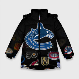 Зимняя куртка для девочек 3D с принтом NHL Vancouver Canucks (Z) в Екатеринбурге, ткань верха — 100% полиэстер; подклад — 100% полиэстер, утеплитель — 100% полиэстер. | длина ниже бедра, удлиненная спинка, воротник стойка и отстегивающийся капюшон. Есть боковые карманы с листочкой на кнопках, утяжки по низу изделия и внутренний карман на молнии. 

Предусмотрены светоотражающий принт на спинке, радужный светоотражающий элемент на пуллере молнии и на резинке для утяжки. | anaheim ducks | arizona coyotes | boston bruins | buffalo sabres | canadiens de montreal | carolina hurricanes | chicago blackhawks | colorado | hockey | nhl | vancouver canucks | нхл | паттерн | спорт | хоккей
