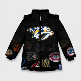 Зимняя куртка для девочек 3D с принтом NHL Nashville Predators (Z) в Екатеринбурге, ткань верха — 100% полиэстер; подклад — 100% полиэстер, утеплитель — 100% полиэстер. | длина ниже бедра, удлиненная спинка, воротник стойка и отстегивающийся капюшон. Есть боковые карманы с листочкой на кнопках, утяжки по низу изделия и внутренний карман на молнии. 

Предусмотрены светоотражающий принт на спинке, радужный светоотражающий элемент на пуллере молнии и на резинке для утяжки. | anaheim ducks | arizona coyotes | boston bruins | buffalo sabres | canadiens de montreal | carolina hurricanes | chicago blackhawks | colorado | hockey | nashville predators | nhl | нхл | паттерн | спорт | хоккей