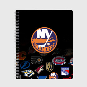 Тетрадь с принтом NHL New York Islanders (Z) в Екатеринбурге, 100% бумага | 48 листов, плотность листов — 60 г/м2, плотность картонной обложки — 250 г/м2. Листы скреплены сбоку удобной пружинной спиралью. Уголки страниц и обложки скругленные. Цвет линий — светло-серый
 | Тематика изображения на принте: 