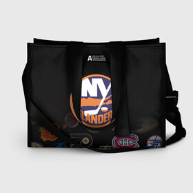 Сумка-шоппер 3D с принтом NHL New York Islanders (Z) в Екатеринбурге, 100% полиэстер | застегивается на металлическую кнопку; внутренний карман застегивается на молнию. Стенки укреплены специальным мягким материалом, чтобы защитить содержимое от несильных ударов
 | 