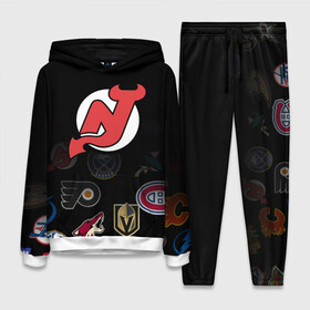 Женский костюм 3D (с толстовкой) с принтом NHL New Jersey Devils (Z) в Екатеринбурге,  |  | anaheim ducks | arizona coyotes | boston bruins | buffalo sabres | calgary flames | carolina hurricanes | chicago blackhawks | colorado | hockey | new jersey devils | nhl | нхл | паттерн | спорт | хоккей