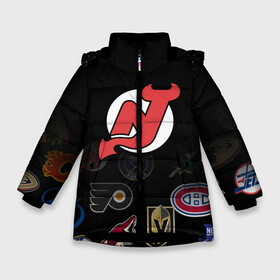 Зимняя куртка для девочек 3D с принтом NHL New Jersey Devils (Z) в Екатеринбурге, ткань верха — 100% полиэстер; подклад — 100% полиэстер, утеплитель — 100% полиэстер. | длина ниже бедра, удлиненная спинка, воротник стойка и отстегивающийся капюшон. Есть боковые карманы с листочкой на кнопках, утяжки по низу изделия и внутренний карман на молнии. 

Предусмотрены светоотражающий принт на спинке, радужный светоотражающий элемент на пуллере молнии и на резинке для утяжки. | anaheim ducks | arizona coyotes | boston bruins | buffalo sabres | calgary flames | carolina hurricanes | chicago blackhawks | colorado | hockey | new jersey devils | nhl | нхл | паттерн | спорт | хоккей
