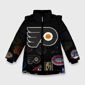 Зимняя куртка для девочек 3D с принтом NHL Philadelphia Flyers (Z) в Екатеринбурге, ткань верха — 100% полиэстер; подклад — 100% полиэстер, утеплитель — 100% полиэстер. | длина ниже бедра, удлиненная спинка, воротник стойка и отстегивающийся капюшон. Есть боковые карманы с листочкой на кнопках, утяжки по низу изделия и внутренний карман на молнии. 

Предусмотрены светоотражающий принт на спинке, радужный светоотражающий элемент на пуллере молнии и на резинке для утяжки. | anaheim ducks | boston bruins | buffalo sabres | calgary flames | canadiens de montreal | carolina hurricanes | chicago blackhawks | colorado | hockey | nhl | philadelphia flyers | нхл | паттерн | спорт | хоккей