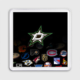 Магнит 55*55 с принтом NHL Dallas Stars (Z) в Екатеринбурге, Пластик | Размер: 65*65 мм; Размер печати: 55*55 мм | anaheim ducks | arizona coyotes | boston bruins | buffalo sabres | calgary flames | carolina hurricanes | chicago blackhawks | colorado | dallas stars | hockey | nhl | нхл | паттерн | спорт | хоккей