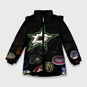 Зимняя куртка для девочек 3D с принтом NHL Dallas Stars (Z) в Екатеринбурге, ткань верха — 100% полиэстер; подклад — 100% полиэстер, утеплитель — 100% полиэстер. | длина ниже бедра, удлиненная спинка, воротник стойка и отстегивающийся капюшон. Есть боковые карманы с листочкой на кнопках, утяжки по низу изделия и внутренний карман на молнии. 

Предусмотрены светоотражающий принт на спинке, радужный светоотражающий элемент на пуллере молнии и на резинке для утяжки. | anaheim ducks | arizona coyotes | boston bruins | buffalo sabres | calgary flames | carolina hurricanes | chicago blackhawks | colorado | dallas stars | hockey | nhl | нхл | паттерн | спорт | хоккей