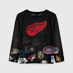 Детский лонгслив 3D с принтом NHL Detroit Red Wings (Z) в Екатеринбурге, 100% полиэстер | длинные рукава, круглый вырез горловины, полуприлегающий силуэт
 | anaheim ducks | arizona coyotes | boston bruins | buffalo sabres | calgary flames | canadiens de montreal | carolina hurricanes | colorado | detroit red wings | hockey | nhl | нхл | паттерн | спорт | хоккей