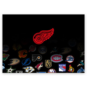 Поздравительная открытка с принтом NHL Detroit Red Wings (Z) в Екатеринбурге, 100% бумага | плотность бумаги 280 г/м2, матовая, на обратной стороне линовка и место для марки
 | Тематика изображения на принте: anaheim ducks | arizona coyotes | boston bruins | buffalo sabres | calgary flames | canadiens de montreal | carolina hurricanes | colorado | detroit red wings | hockey | nhl | нхл | паттерн | спорт | хоккей