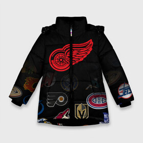 Зимняя куртка для девочек 3D с принтом NHL Detroit Red Wings (Z) в Екатеринбурге, ткань верха — 100% полиэстер; подклад — 100% полиэстер, утеплитель — 100% полиэстер. | длина ниже бедра, удлиненная спинка, воротник стойка и отстегивающийся капюшон. Есть боковые карманы с листочкой на кнопках, утяжки по низу изделия и внутренний карман на молнии. 

Предусмотрены светоотражающий принт на спинке, радужный светоотражающий элемент на пуллере молнии и на резинке для утяжки. | anaheim ducks | arizona coyotes | boston bruins | buffalo sabres | calgary flames | canadiens de montreal | carolina hurricanes | colorado | detroit red wings | hockey | nhl | нхл | паттерн | спорт | хоккей