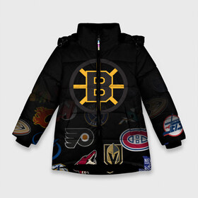 Зимняя куртка для девочек 3D с принтом NHL Boston Bruins (Z) в Екатеринбурге, ткань верха — 100% полиэстер; подклад — 100% полиэстер, утеплитель — 100% полиэстер. | длина ниже бедра, удлиненная спинка, воротник стойка и отстегивающийся капюшон. Есть боковые карманы с листочкой на кнопках, утяжки по низу изделия и внутренний карман на молнии. 

Предусмотрены светоотражающий принт на спинке, радужный светоотражающий элемент на пуллере молнии и на резинке для утяжки. | anaheim ducks | arizona coyotes | boston bruins | buffalo sabres | calgary flames | canadiens de montreal | carolina hurricanes | chicago blackhawks | colorado | hockey | nhl | нхл | паттерн | спорт | хоккей