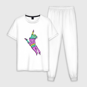 Мужская пижама хлопок с принтом Костяной фак в Екатеринбурге, 100% хлопок | брюки и футболка прямого кроя, без карманов, на брюках мягкая резинка на поясе и по низу штанин
 | жест | кости | радуга | скелет | цветной | череп