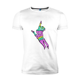 Мужская футболка премиум с принтом Костяной фак в Екатеринбурге, 92% хлопок, 8% лайкра | приталенный силуэт, круглый вырез ворота, длина до линии бедра, короткий рукав | жест | кости | радуга | скелет | цветной | череп