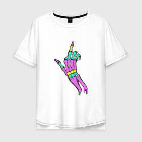 Мужская футболка хлопок Oversize с принтом Костяной фак в Екатеринбурге, 100% хлопок | свободный крой, круглый ворот, “спинка” длиннее передней части | жест | кости | радуга | скелет | цветной | череп
