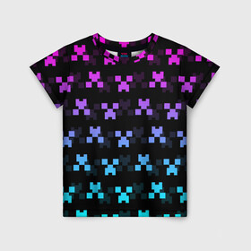 Детская футболка 3D с принтом MINECRAFT CREEPER NEON в Екатеринбурге, 100% гипоаллергенный полиэфир | прямой крой, круглый вырез горловины, длина до линии бедер, чуть спущенное плечо, ткань немного тянется | block | creeper | cube | minecraft | neon | pixel | блок | геометрия | крафт | крипер | кубики | майнкрафт | неон | пиксели