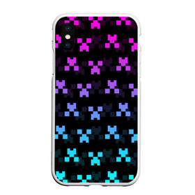 Чехол для iPhone XS Max матовый с принтом MINECRAFT CREEPER NEON в Екатеринбурге, Силикон | Область печати: задняя сторона чехла, без боковых панелей | block | creeper | cube | minecraft | neon | pixel | блок | геометрия | крафт | крипер | кубики | майнкрафт | неон | пиксели