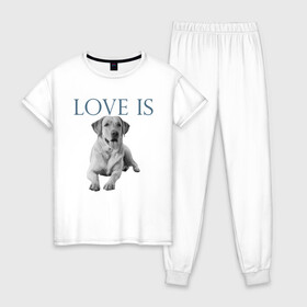 Женская пижама хлопок с принтом Любовь - это лабрадор в Екатеринбурге, 100% хлопок | брюки и футболка прямого кроя, без карманов, на брюках мягкая резинка на поясе и по низу штанин | дрессировка | забота | лабр | лабрадор | лабрадор ретривер | любовь | собака | собаки | собачка | собачник | увлечение | хобби