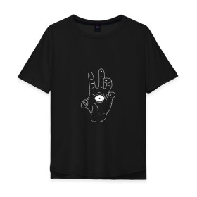 Мужская футболка хлопок Oversize с принтом Sighted hand в Екатеринбурге, 100% хлопок | свободный крой, круглый ворот, “спинка” длиннее передней части | глаз | зомби | монстр | рука | рука с глазом | страшный | чудовище