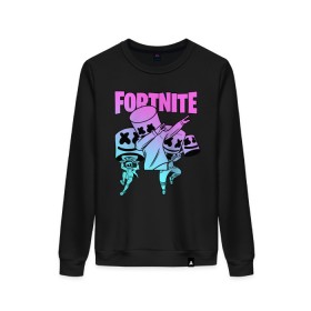 Женский свитшот хлопок с принтом FORTNITE x MARSHMELLO в Екатеринбурге, 100% хлопок | прямой крой, круглый вырез, на манжетах и по низу широкая трикотажная резинка  | deadmau5 | fortnite | fortnite 2 | fortnite x маршмелло | ikonik | marshmello | ninja | ninja streamer | raven | travis scott | ворон | иконик | ниндзя | пили | рейвен | трэвис скотт | фортнайт