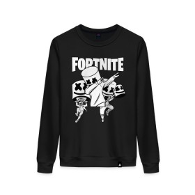 Женский свитшот хлопок с принтом FORTNITE x MARSHMELLO в Екатеринбурге, 100% хлопок | прямой крой, круглый вырез, на манжетах и по низу широкая трикотажная резинка  | deadmau5 | fortnite | fortnite 2 | fortnite x маршмелло | ikonik | marshmello | ninja | ninja streamer | raven | travis scott | ворон | иконик | ниндзя | пили | рейвен | трэвис скотт | фортнайт