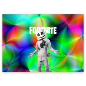 Поздравительная открытка с принтом FORTNITE x MARSHMELLO | ФОРТНАЙТ в Екатеринбурге, 100% бумага | плотность бумаги 280 г/м2, матовая, на обратной стороне линовка и место для марки
 | deadmau5 | fortnite | fortnite 2 | fortnite x маршмелло | ikonik | marshmello | ninja | ninja streamer | raven | travis scott | ворон | иконик | ниндзя | пили | рейвен | трэвис скотт | фортнайт