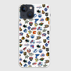 Чехол для iPhone 13 mini с принтом NHL PATTERN | НХЛ (Z) в Екатеринбурге,  |  | anaheim ducks | arizona coyotes | boston bruins | buffalo sabres | calgary flames | canadiens de montreal | carolina hurricanes | chicago blackhawks | colorado | hockey | nhl | нхл | паттерн | спорт | хоккей