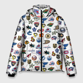 Мужская зимняя куртка 3D с принтом NHL PATTERN (Z) в Екатеринбурге, верх — 100% полиэстер; подкладка — 100% полиэстер; утеплитель — 100% полиэстер | длина ниже бедра, свободный силуэт Оверсайз. Есть воротник-стойка, отстегивающийся капюшон и ветрозащитная планка. 

Боковые карманы с листочкой на кнопках и внутренний карман на молнии. | Тематика изображения на принте: anaheim ducks | arizona coyotes | boston bruins | buffalo sabres | calgary flames | canadiens de montreal | carolina hurricanes | chicago blackhawks | colorado | hockey | nhl | нхл | паттерн | спорт | хоккей