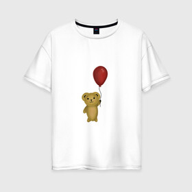 Женская футболка хлопок Oversize с принтом Винни Пух в Екатеринбурге, 100% хлопок | свободный крой, круглый ворот, спущенный рукав, длина до линии бедер
 | воздушный | детские | животные | звери | игрушка | медведь | мультфильмы | шар