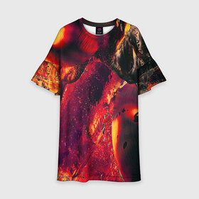 Детское платье 3D с принтом Abstract magma в Екатеринбурге, 100% полиэстер | прямой силуэт, чуть расширенный к низу. Круглая горловина, на рукавах — воланы | abstract | art | digital | fire | flame | lava | magma | textures | абстракция | арт | лава | магма | огонь | пламя | текстуры | фон | цифровой