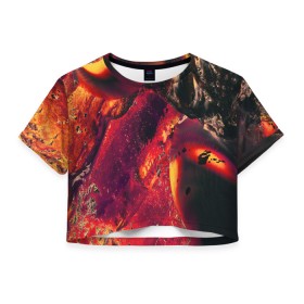 Женская футболка Crop-top 3D с принтом Abstract magma в Екатеринбурге, 100% полиэстер | круглая горловина, длина футболки до линии талии, рукава с отворотами | abstract | art | digital | fire | flame | lava | magma | textures | абстракция | арт | лава | магма | огонь | пламя | текстуры | фон | цифровой