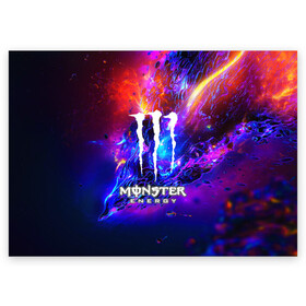 Поздравительная открытка с принтом MONSTER ENERGY в Екатеринбурге, 100% бумага | плотность бумаги 280 г/м2, матовая, на обратной стороне линовка и место для марки
 | amg | auto | bmw | honda | jdm | mercedes | nissan | porsche | racing | sport | subar | toyota | автомобил | автомобильные | киа | лексус | марка | машины | митсубиси | ниссан | порше | спорт | субару | тесла | тойота | хонда