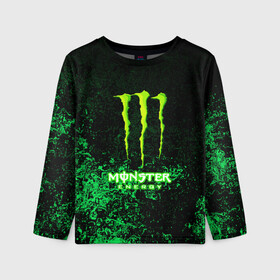 Детский лонгслив 3D с принтом MONSTER ENERGY в Екатеринбурге, 100% полиэстер | длинные рукава, круглый вырез горловины, полуприлегающий силуэт
 | amg | auto | bmw | honda | jdm | mercedes | nissan | porsche | racing | sport | subar | toyota | автомобил | автомобильные | киа | лексус | марка | машины | митсубиси | ниссан | порше | спорт | субару | тесла | тойота | хонда