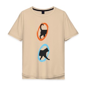 Мужская футболка хлопок Oversize с принтом Portal Cat в Екатеринбурге, 100% хлопок | свободный крой, круглый ворот, “спинка” длиннее передней части | Тематика изображения на принте: cats | portal the game | арт | животные | картинка | кот | коты | кошка | портал | порталы | рисунок