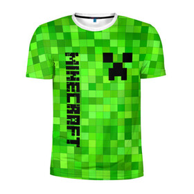 Мужская футболка 3D спортивная с принтом MINECRAFT CREEPER в Екатеринбурге, 100% полиэстер с улучшенными характеристиками | приталенный силуэт, круглая горловина, широкие плечи, сужается к линии бедра | block | creeper | cube | minecraft | pixel | блок | геометрия | крафт | крипер | кубики | майнкрафт | пиксели
