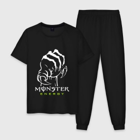 Мужская пижама хлопок с принтом MONSTER ENERGY (Z) в Екатеринбурге, 100% хлопок | брюки и футболка прямого кроя, без карманов, на брюках мягкая резинка на поясе и по низу штанин
 | black monster | bmx | claw | cybersport | energy | monster | monster energy | moto | motocross | race | sport | киберспорт | когти | монстер энерджи | монстр | мото | мотокросс | ралли | скейтбординг | спорт | т | энергия