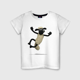 Детская футболка хлопок с принтом Барашек Шон в Екатеринбурге, 100% хлопок | круглый вырез горловины, полуприлегающий силуэт, длина до линии бедер | Тематика изображения на принте: барашек | детские | животные | звери | мультфильмы | шон